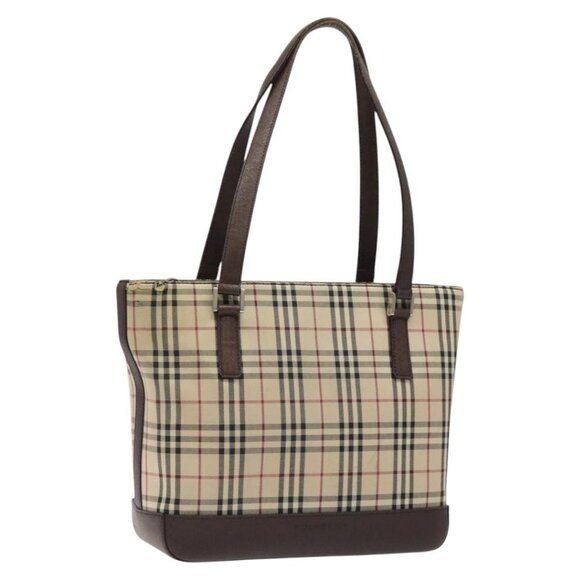 BURBERRY Nova Check Tote Bag Canvas Beige Silver Auth 125511 - Picture 1 of 16